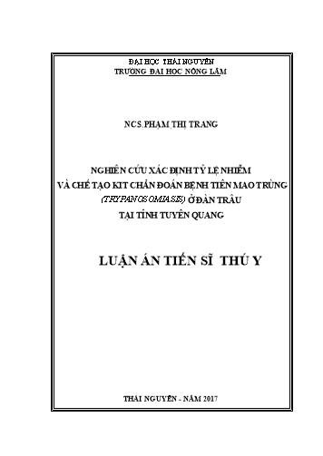 Luận án Nghiên cứu xác định tỷ lệ nhiễm và chế tạo kit chẩn đoán bệnh tiên mao trùng (Trypanosomiasis) ở đàn trâu tại tỉnh Tuyên Quang