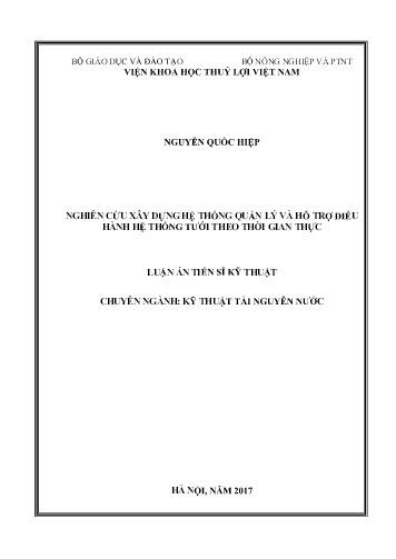 Luận án Nghiên cứu xây dựng hệ thống quản lý và hỗ trợ điều hành hệ thống tưới theo thời gian thực Luận án Nghiên cứu xây dựng hệ thống quản lý và hỗ trợ điều hành hệ thống tưới theo thời gian thực