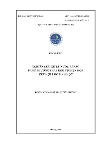 Luận án Nghiên cứu xử lý nước rỉ rác bằng phương pháp keo tụ điện hóa kết hợp lọc sinh học