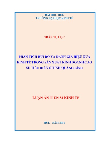 Luận án Phân tích rủi ro và đánh giá hiệu quả kinh tế trong sản xuất kinh doanh cao su tiểu điền ở tỉnh Quảng Bình