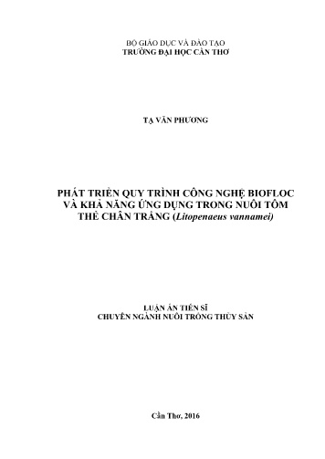 Luận án Phát triển quy trình công nghệ Biofloc và khả năng ứng dụng trong nuôi tôm thẻ chân trắng (Litopenaeus vannamei)