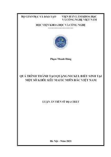 Luận án Quá trình thành tạo quặng nickel biểu sinh tại một số khối siêu mafic miền Bắc Việt Nam