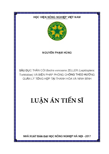 Luận án Sâu đục thân cói Bactra venosana zeller (Lepidoptera: Tortricidae) và biện pháp phòng chống theo hướng quản lý tổng hợp tại Thanh Hóa và Ninh Bình