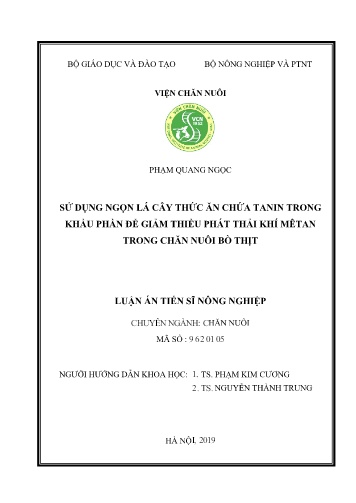 Luận án Sử dụng ngọn lá cây thức ăn chứa tanin trong khẩu phần để giảm thiểu phát thải khí Mêtan trong chăn nuôi bò thịt