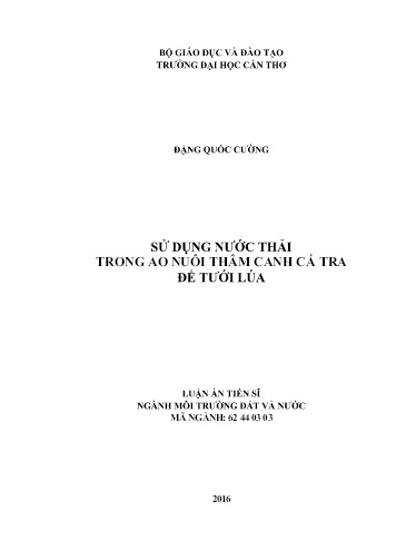 Luận án Sử dụng nước thải trong ao nuôi thâm canh cá tra để tưới lúa