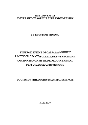 Luận án Synergic effect of cassava (manihot esculenta crantz) foliage, brewer’s grains, and biochar on methane production and performance of ruminants