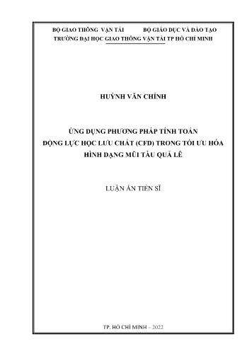 Luận án Ứng dụng phương pháp tính toán động lực học lưu chất (CFD) trong tối ưu hóa hình dạng mũi tàu quả lê