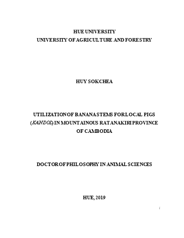 Luận án Utilization of banana stems for local pigs (kandol) in mountainous Ratanakiri province of Cambodia