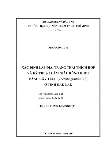 Luận án Xác định lập địa, trạng thái thích hợp và kỹ thuật làm giàu rừng khộp bằng cây tếch (Tectona grandis L.f.) ở tỉnh Đăk Lăk