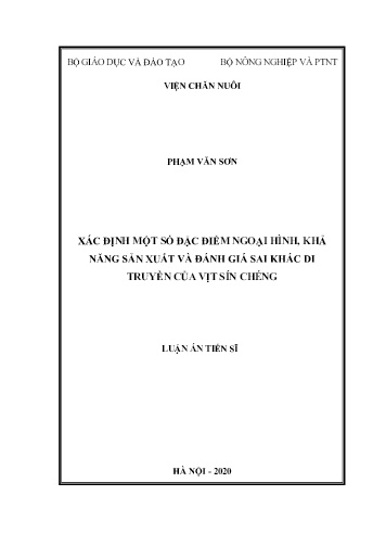Luận án Xác định một số đặc điểm ngoại hình, khả năng sản xuất và đánh giá sai khác di truyền của vịt Sín Chéng
