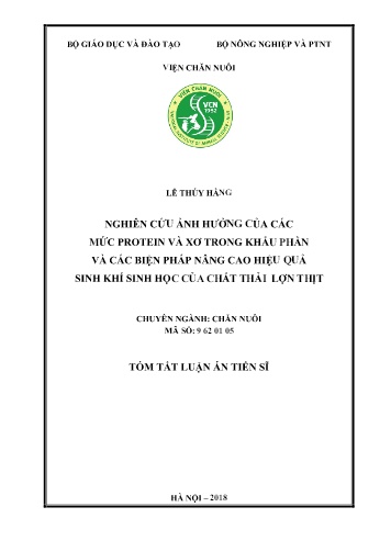 Tóm tắt Luận án Nghiên cứu ảnh hưởng của các mức protein và xơ trong khẩu phần và các biện pháp nâng cao hiệu quả sinh khí sinh học của chất thải lợn thịt