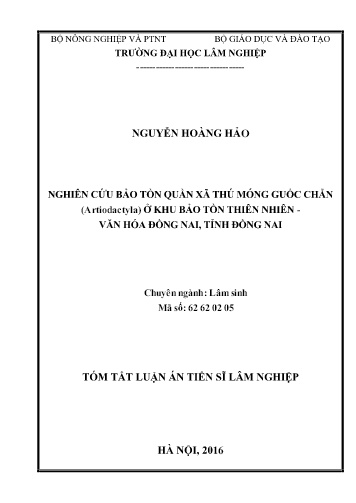 Tóm tắt Luận án Nghiên cứu bảo tồn quần xã thú móng guốc chẵn (Artiodactyla) ở khu bảo tồn thiên nhiên văn hóa Đồng Nai, tỉnh Đồng Nai