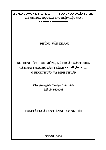 Tóm tắt Luận án Nghiên cứu chọn giống, kỹ thuật gây trồng và khai thác mủ cây trôm (Sterculia foetida L.) ở Ninh Thuận và Bình Thuận