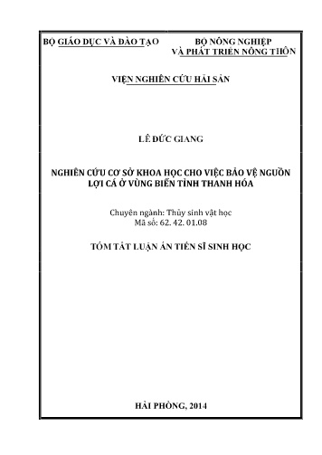 Tóm tắt Luận án Nghiên cứu cơ sở khoa học cho việc bảo vệ nguồn lợi cá ở vùng biển tỉnh Thanh Hóa