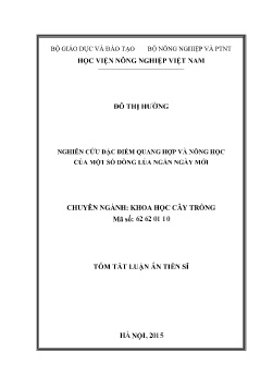 Tóm tắt Luận án Nghiên cứu đặc điểm quang hợp và nông học của một số dòng lúa ngắn ngày mới