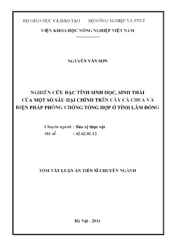 Tóm tắt Luận án Nghiên cứu đặc tính sinh học, sinh thái của một số sâu hại chính trên cây cà chua và biện pháp phòng chống tổng hợp ở tỉnh Lâm Đồng