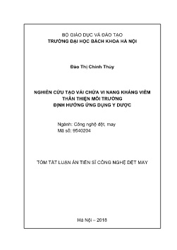 Tóm tắt Luận án Nghiên cứu tạo vải chứa vi nang kháng viêm thân thiện môi trường định hướng ứng dụng y dược