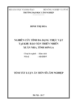 Tóm tắt Luận án Nghiên cứu tính đa dạng thực vật tại khu bảo tồn thiên nhiên Xuân Nha, tỉnh Sơn La