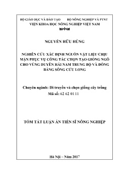 Tóm tắt Luận án Nghiên cứu xác định nguồn vật liệu chịu mặn phục vụ công tác chọn tạo giống ngô cho vùng duyên hải Nam Trung Bộ và đồng bằng sông Cửu Long