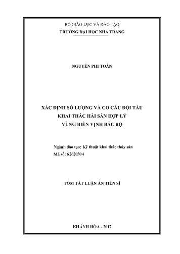 Tóm tắt Luận án Xác định số lượng và cơ cấu đội tàu khai thác hải sản hợp lý vùng biển vịnh Bắc Bộ