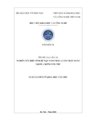 Luận án Nghiên cứu biến tính bề mặt nano Silica làm chất mang thuốc chống ung thư