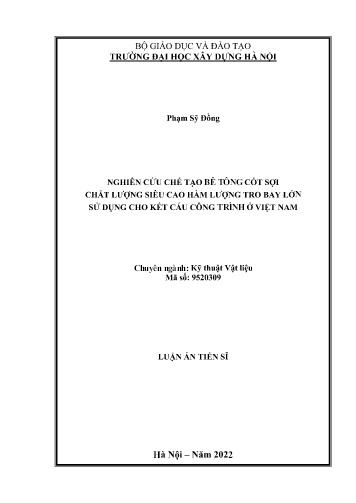 Luận án Nghiên cứu chế tạo bê tông cốt sợi chất lượng siêu cao hàm lượng tro bay lớn sử dụng cho kết cấu công trình ở Việt Nam Luận án Nghiên cứu chế tạo bê tông cốt sợi chất lượng siêu cao hàm lượng tro bay lớn sử dụng cho kết cấu công trình ở Việt Nam