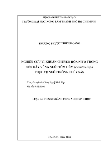 Luận án Nghiên cứu vi khuẩn chuyển hóa Nitơ trong nền đáy vùng nuôi tôm hùm (Panulirus sp.) phục vụ nuôi trồng thủy sản