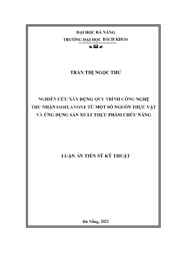 Luận án Nghiên cứu xây dựng quy trình công nghệ thu nhận Isoflavone từ một số nguồn thực vật và ứng dụng sản xuất thực phẩm chức năng